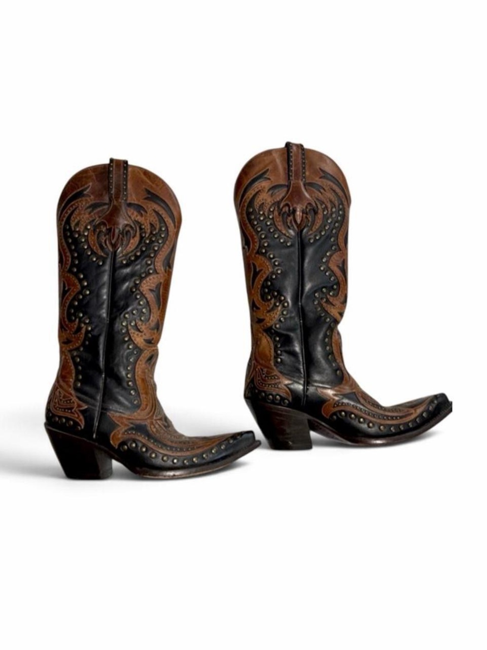 Corral Black/Cognac Laser Tall Inlay Studs Western Cowboy Boots Rodeo Cowgirl 8